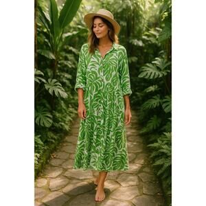 New without Tags Easel Tropical Shirt Dress Green Coverup Size S
